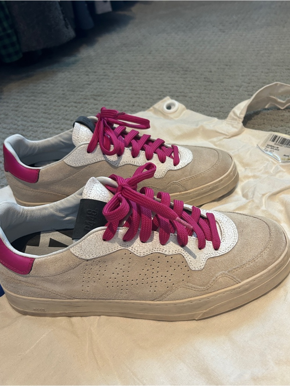 P448 Solaris Beige Suede Sneakers with Hot Pink Accents